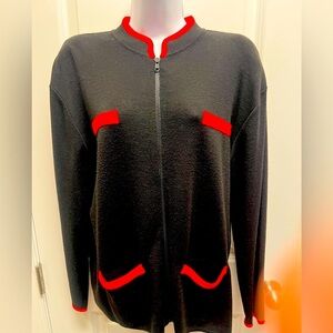 Liz Claiborne black zip up cardigan with red accents large petite